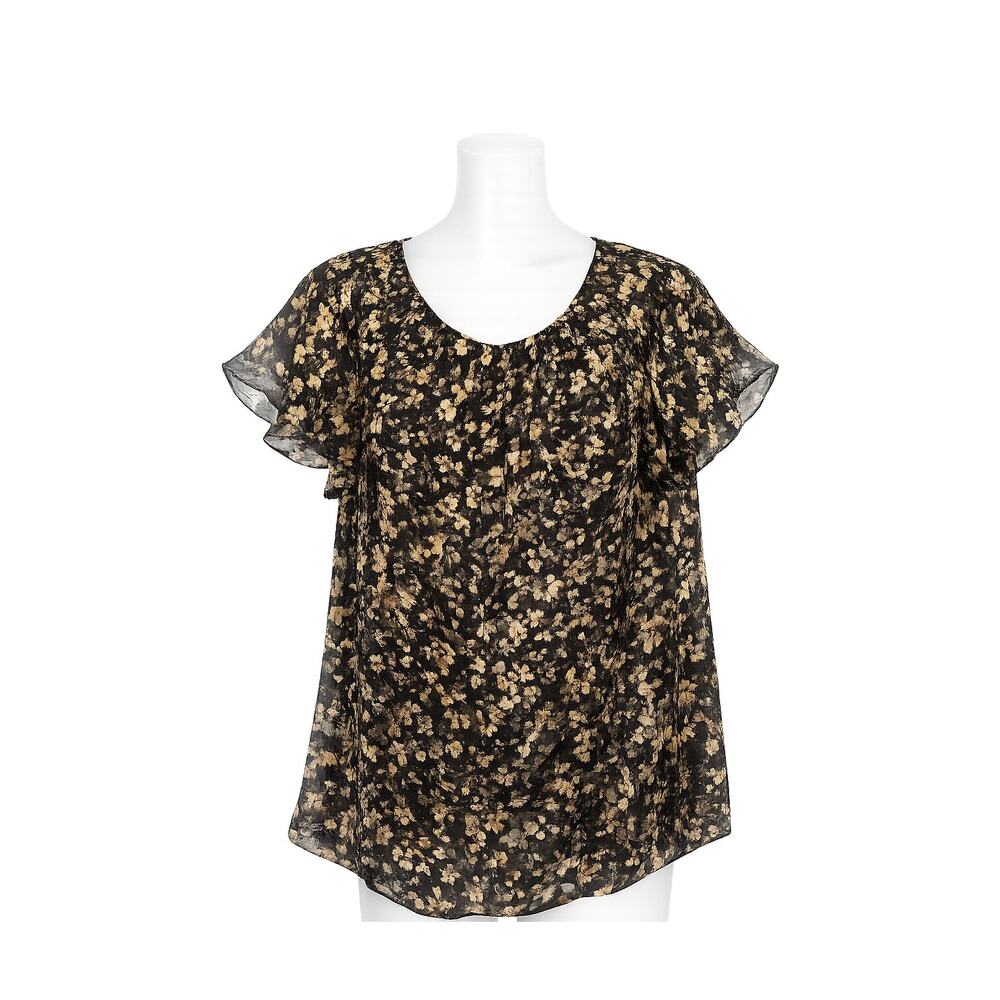 Elie Tahari Women’s Silk Meadow Floral Print Flutter Sleeve Blouse - Size Large